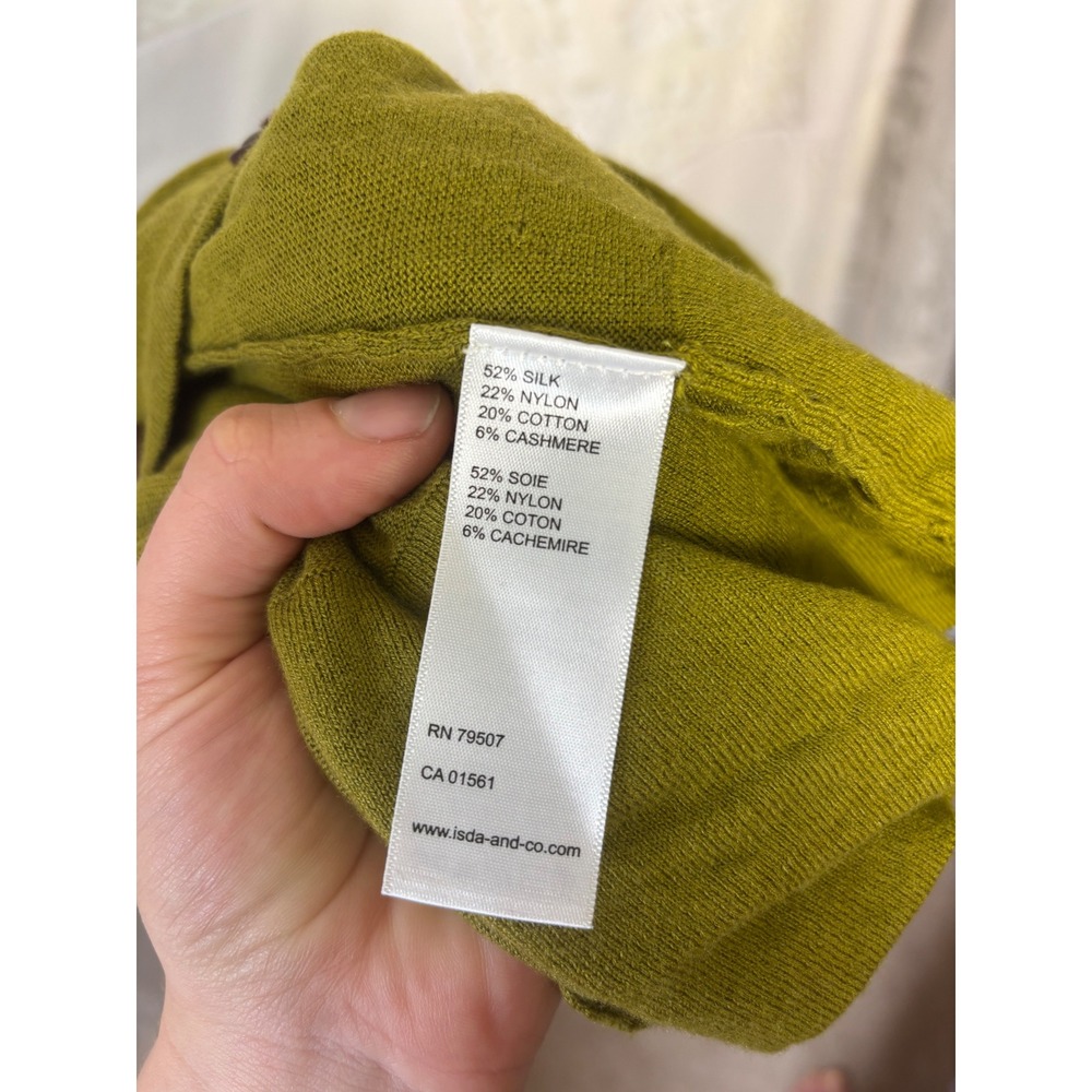 Silk Cashmere Blend Chartreuse Green‎ Boho Chic Button Front Cardigan Size L - Picture 7 of 14